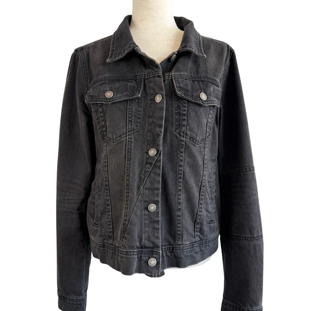 Free People We The Free Rumors Denim Trucker Jacket Washed Black Womens XL